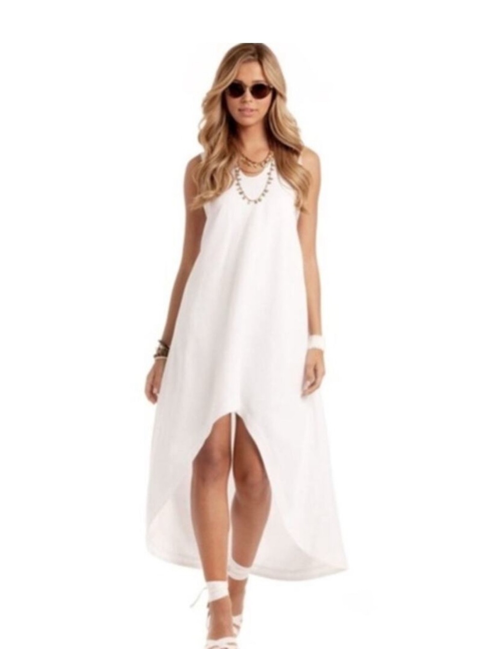 Island Company White Linen Persephone High Low Maxi Dress XS Resort Coastal